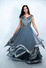 Load image into Gallery viewer, Gray Color Net Layered Long Dress
