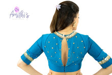 Load image into Gallery viewer, Blue High Neck Metal Beads Work Blouse
