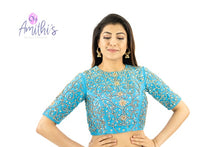 Load image into Gallery viewer, Blue Color Heavy Zardozi &amp; Stone Work Crop-Top Blouse
