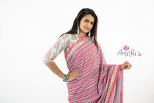 Load image into Gallery viewer, Latest Model Pink &amp; Blue Strips Frill Designer Saree
