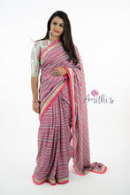 Load image into Gallery viewer, Latest Model Pink &amp; Blue Strips Frill Designer Saree
