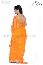 Load image into Gallery viewer, Bright Orange Color Sequence Net Saree With Gold Blouse
