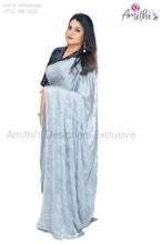 Load image into Gallery viewer, Elegant Look party Wear Gray Saree with Black Velvet Blouse
