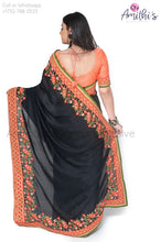 Load image into Gallery viewer, Black Georgette Saree With Peach Color Blouse &amp; Border
