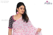 Load image into Gallery viewer, Pretty Pink Gorgette Saree With Black Work Blouse
