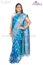 Load image into Gallery viewer, Blue Soft Silk Instrumental Design Saree With Silver Blouse
