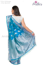 Load image into Gallery viewer, Blue Soft Silk Instrumental Design Saree With Silver Blouse
