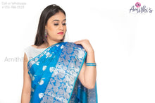 Load image into Gallery viewer, Blue Soft Silk Instrumental Design Saree With Silver Blouse
