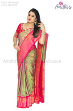 Load image into Gallery viewer, Pink &amp; Green Double Shaded Gadwal Silk Saree With Work Blouse
