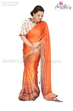 Load image into Gallery viewer, Orange Crape Saree With Kalamkari Work Blouse
