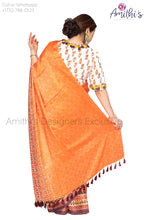 Load image into Gallery viewer, Orange Crape Saree With Kalamkari Work Blouse
