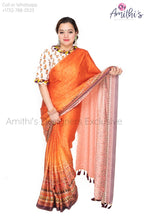 Load image into Gallery viewer, Orange Crape Saree With Kalamkari Work Blouse
