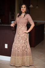 Load image into Gallery viewer, Designer Beige Long Frock with Heavy Embroidery Bollywood Style

