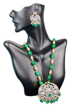 Load image into Gallery viewer, 1 Gram Gold Green beads Necklace with Earrings set 11
