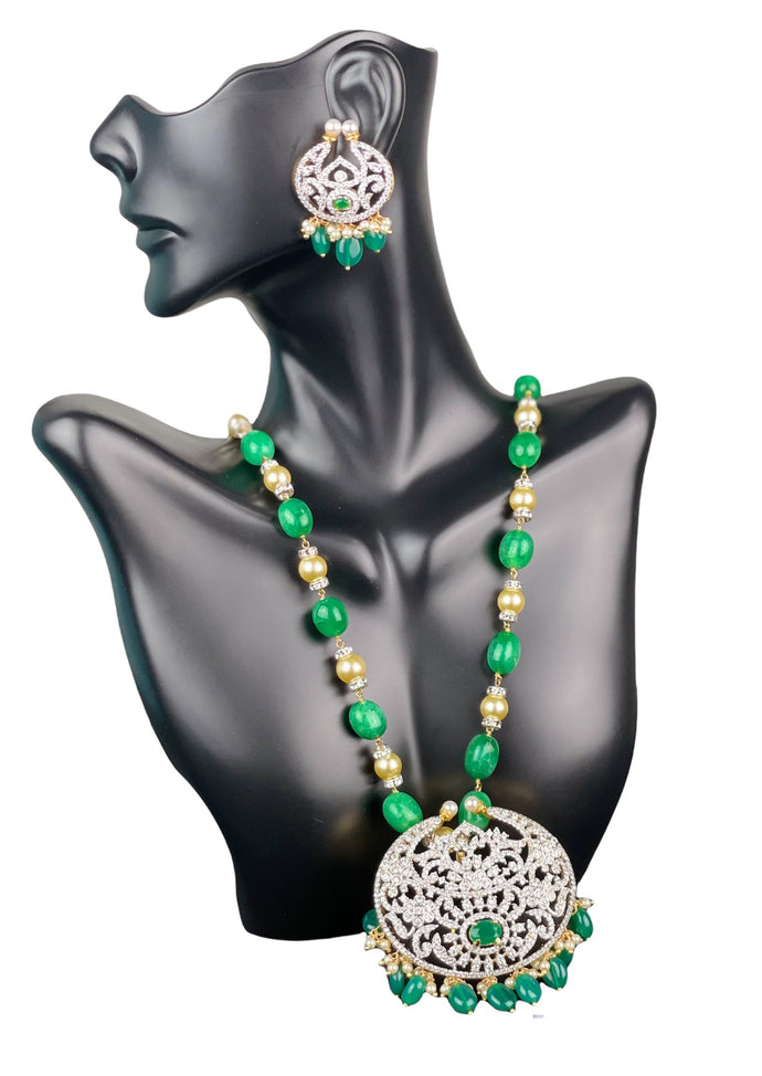1 Gram Gold Green beads Necklace with Earrings set 11