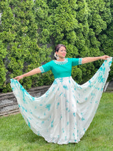 Load image into Gallery viewer, White and green combo shibori Georgette long dress
