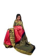 Load image into Gallery viewer, Dark Pink and Navy blue combo Pure Silk Saree With Stitched Work Blouse
