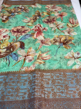 Load image into Gallery viewer, Blue Banaras linen saree with raw silk blouse
