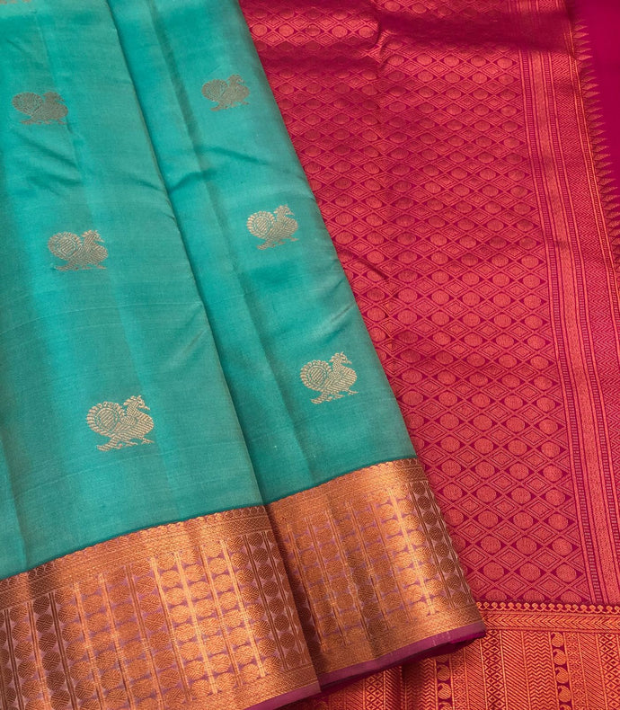 Light Teal Color Kanchi Silk Traditional Saree
