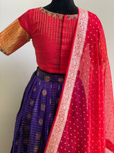 Load image into Gallery viewer, Blue and Red combination kupaddam Silk  lehanga set
