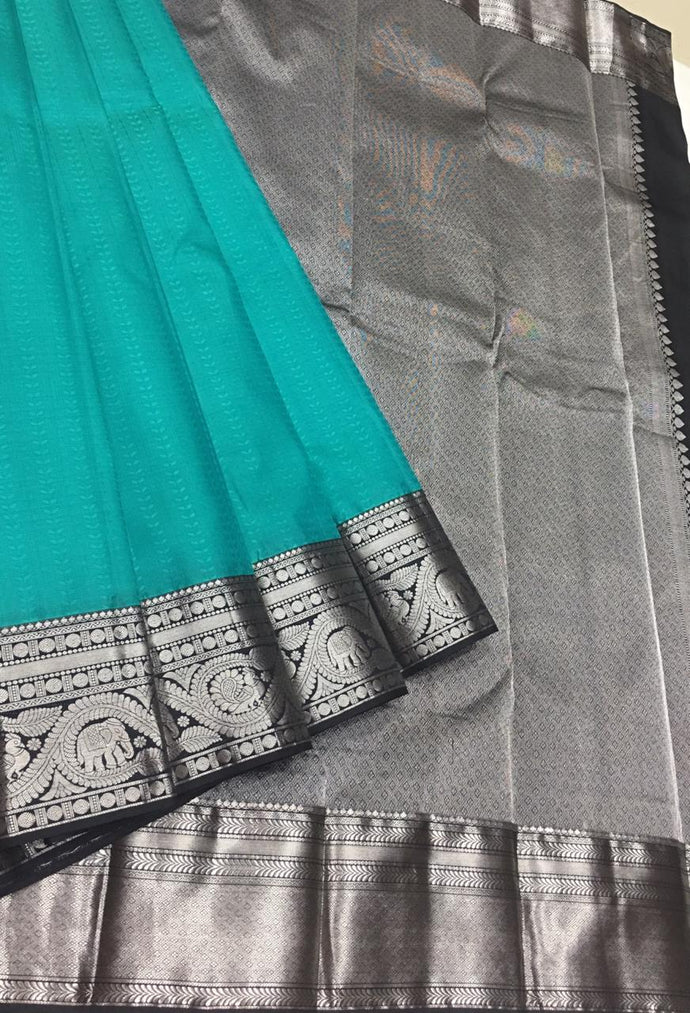 Aqua Blue Color Pure Kanchi Silk Traditional Saree