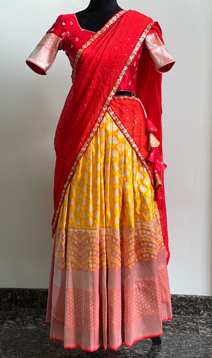 Yellow and Red Banaras silk  Half saree Set