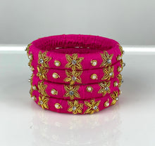 Load image into Gallery viewer, Pink Color Thin Raw Silk Bangles Set of 4
