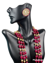 Load image into Gallery viewer, 1 Gram Gold Ruby beads Necklace with Earrings set 13
