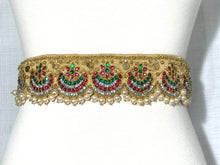 Load image into Gallery viewer, Gold Multi Color Kundan &amp; Pearl Work Raw Silk Waist Belt
