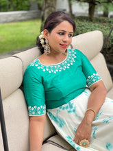 Load image into Gallery viewer, White and green combo shibori Georgette long dress
