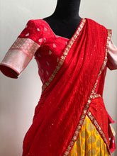 Load image into Gallery viewer, Yellow and Red Banaras silk  Half saree Set
