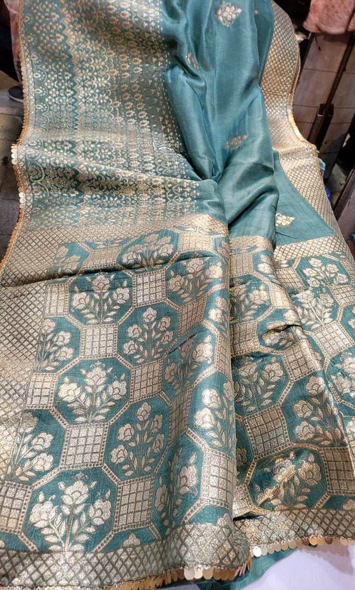 Blue color Munga Silk Saree With Stitched  Blouse