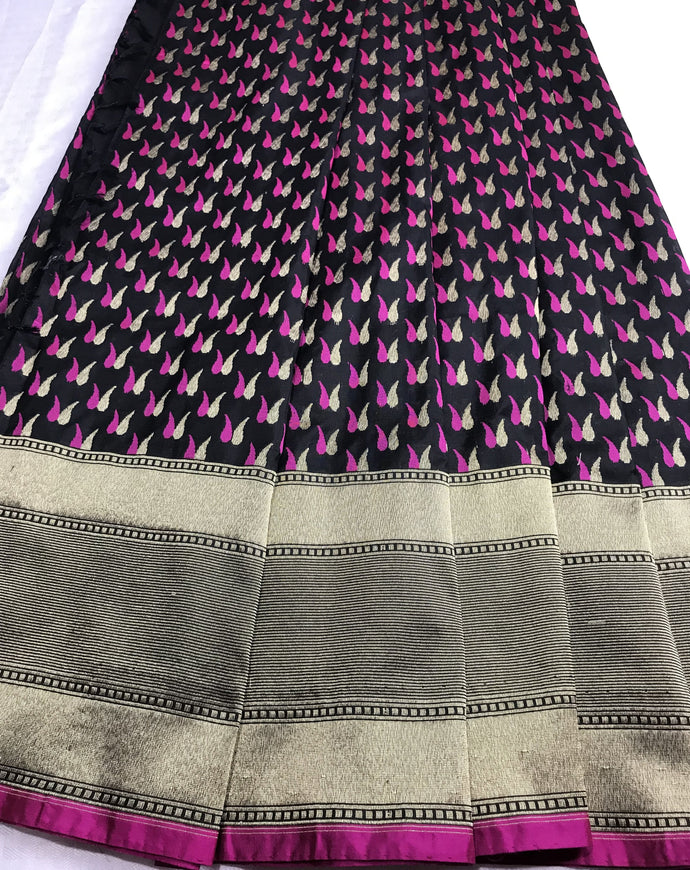 Black and Pink Banaras Silk Saree with Stitched Blouse