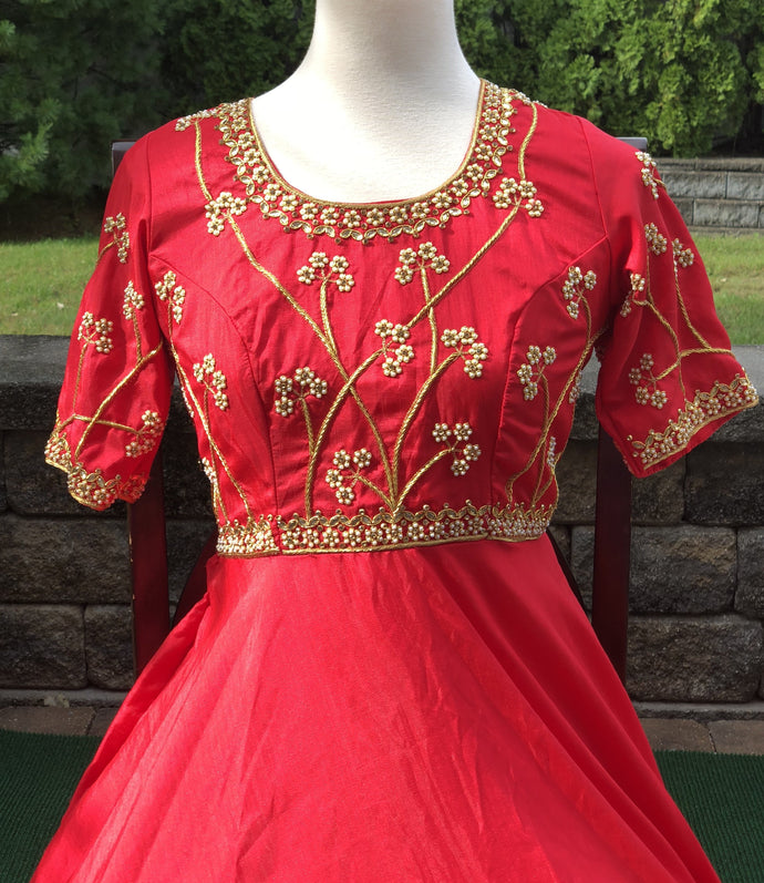 Red Color Dola Silk Patola Foil Print Work Festival Wear Designer Gown  -5726164173 | Heenastyle