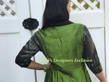 Load image into Gallery viewer, Bottle Green &amp; Black Pure Raw Silk Traditional Long Dress
