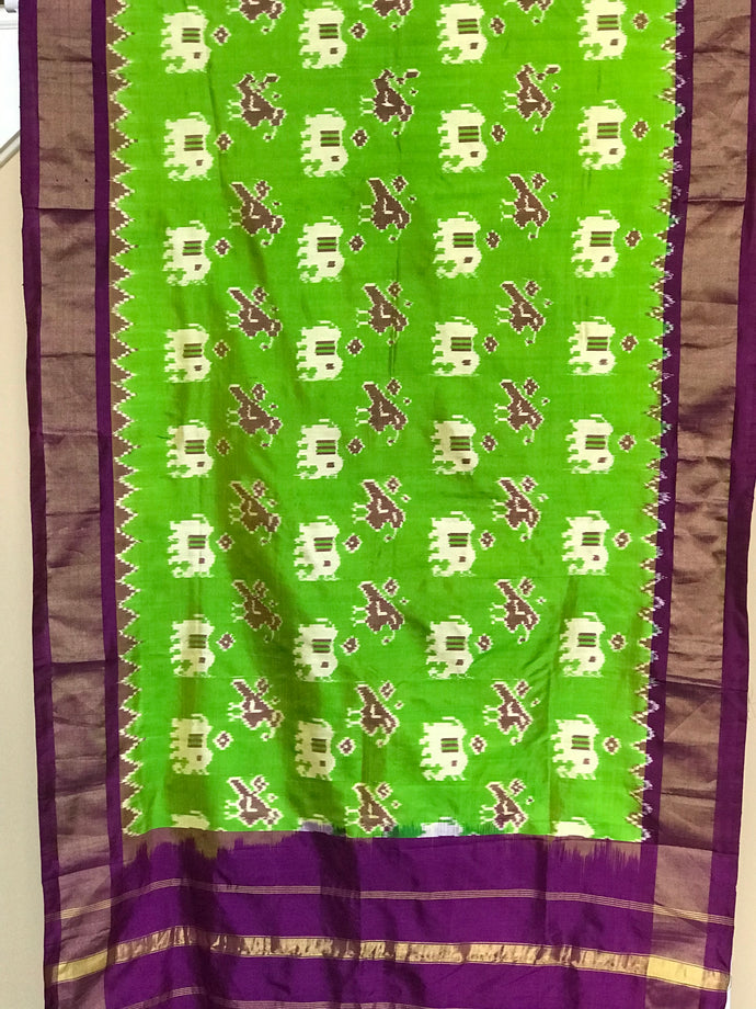 Green & Purple Pure Ikkat Silk Dupatta