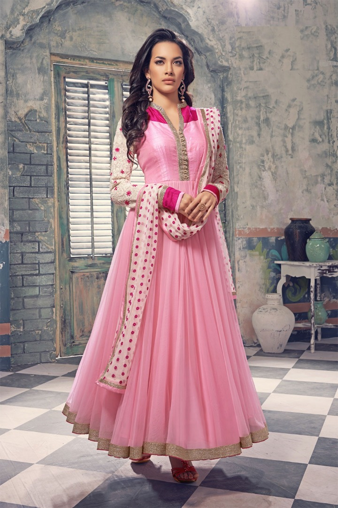 Pink net embroidery shalwar set