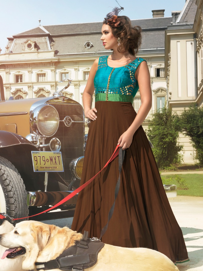 Brown and blue combo shalwar set