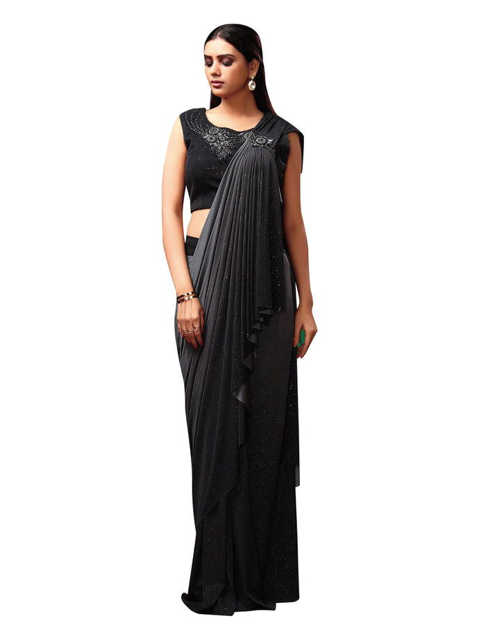 Draped Readytowear Indian Sarees No Need to Drape Just Pin Grey Black - Super Easy for Women Comfort Wear