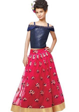 Load image into Gallery viewer, Navy Blue Top with Dark Pink Embroidery  Skirt for Girls
