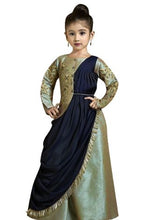 Load image into Gallery viewer, Olive color long dress with navy blue drape
