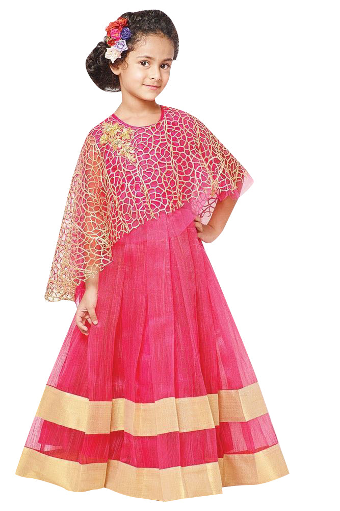Little Kids Pink Soft Tissue With Gold Cape