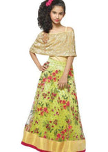 Load image into Gallery viewer, Beautiful Golden shimmer Top with Lime Green  Skirt for Girls
