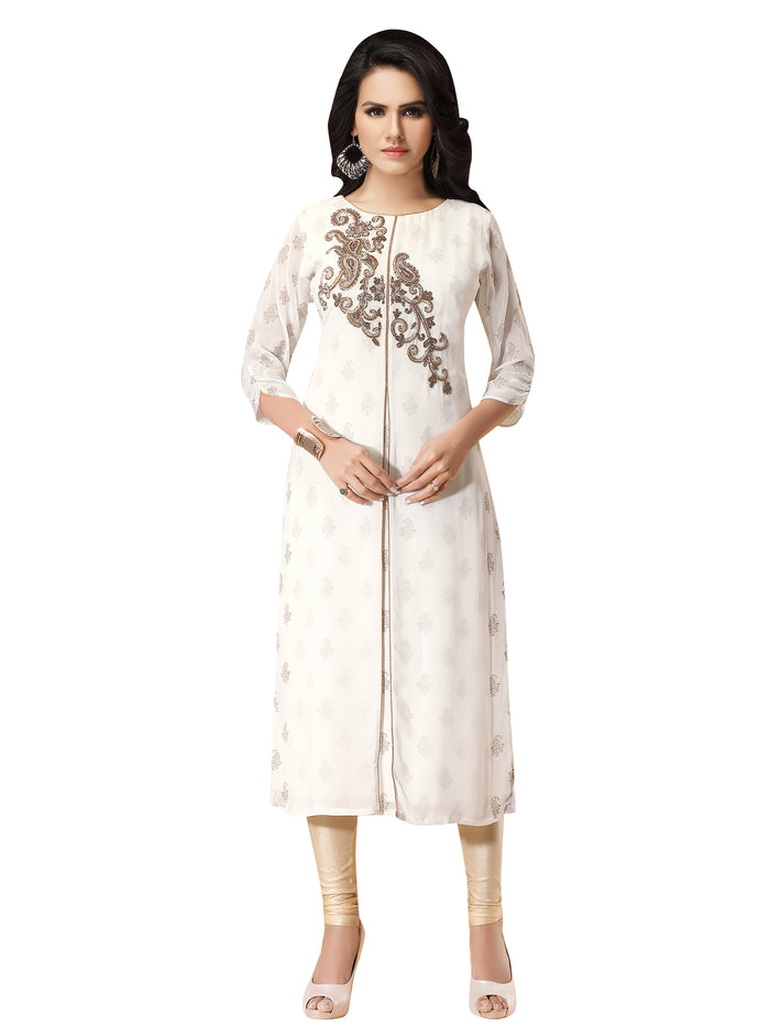 Straight Cut Indian Tunic Kurti White for Women