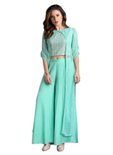 Load image into Gallery viewer, Teens Sky Blue Chikankari Crop Top With Shrug And Silk palazzo
