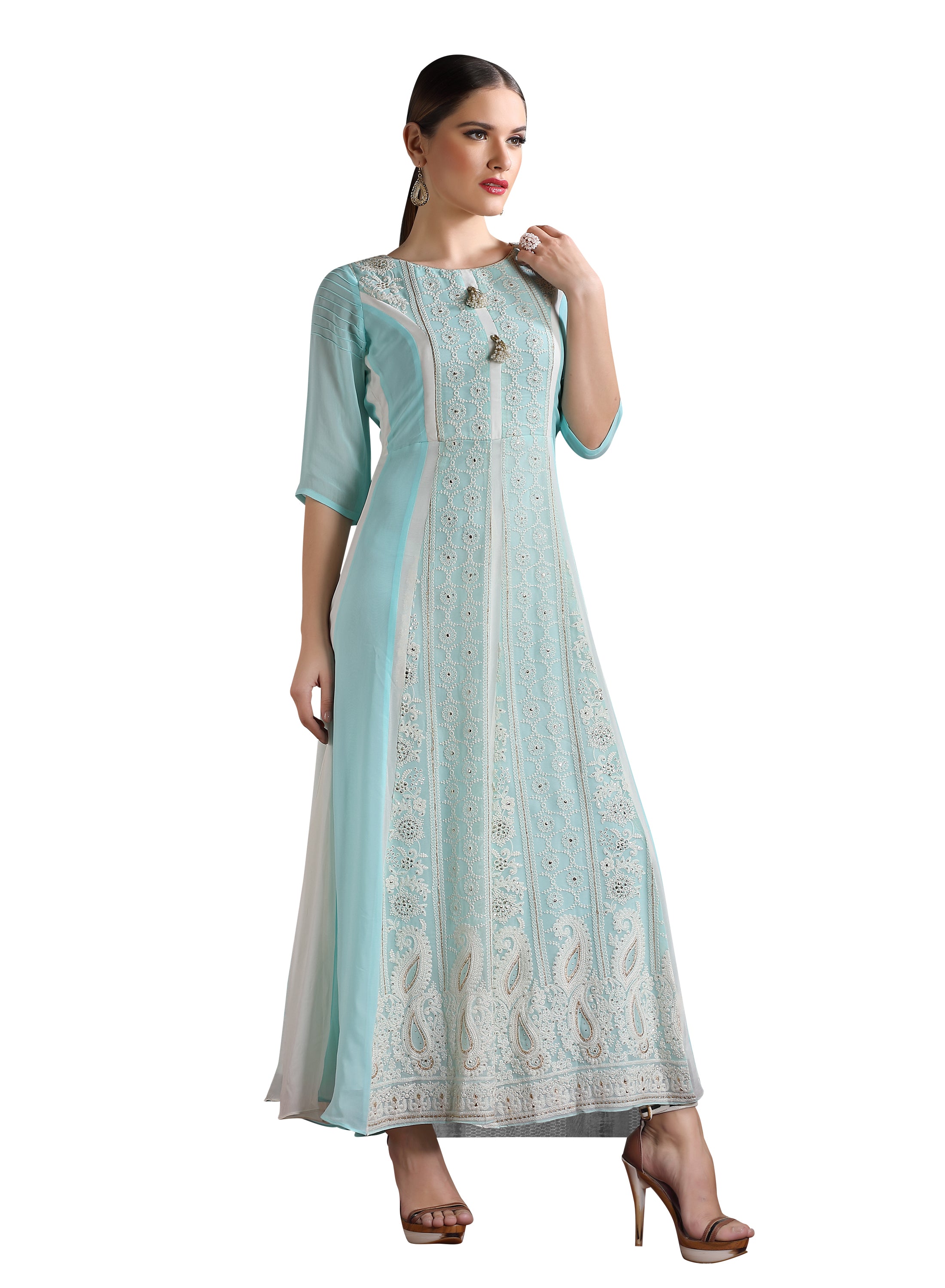 chikankari maxi dress Cotton Maxi Dress with Chikankari Hand Embroidery