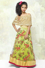 Load image into Gallery viewer, Beautiful Golden shimmer Top with Lime Green  Skirt for Girls
