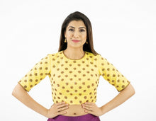 Load image into Gallery viewer, Bright Yellow Sequence Hand Work Raw Silk Crop-Top Blouse
