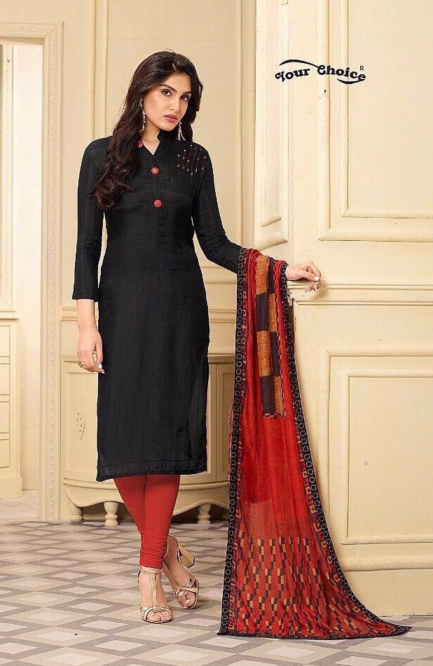 Black & Red Salwar set With Digital Print Dupatta