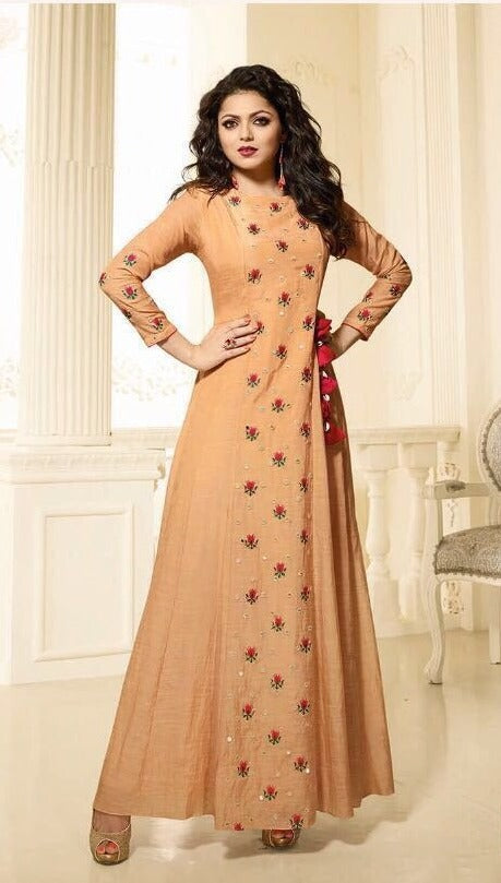 Beige Color Embroidery Long Kurti